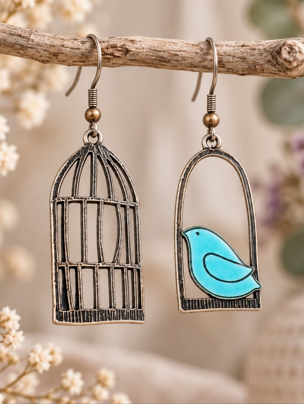 ANTHROPOLOGIE RUSTIC ENAMEL BIRDCAGE EARRINGS 1